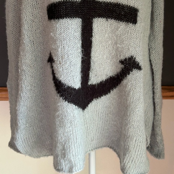 Wooden Ships Paola Buendia Sweater Medium/Large Gray Anchor Loose Knit Slouchy - Picture 3 of 7